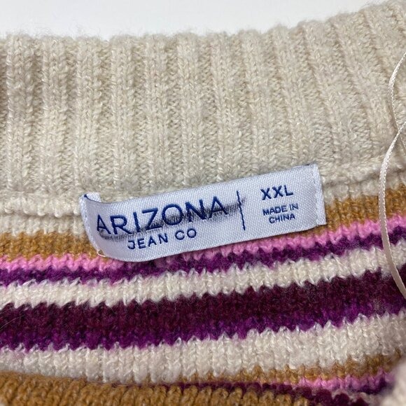 Arizona Jean Co. Womens Cream Purple Yellow Ribbed Striped Sweater Size XXL - Picture 3 of 4